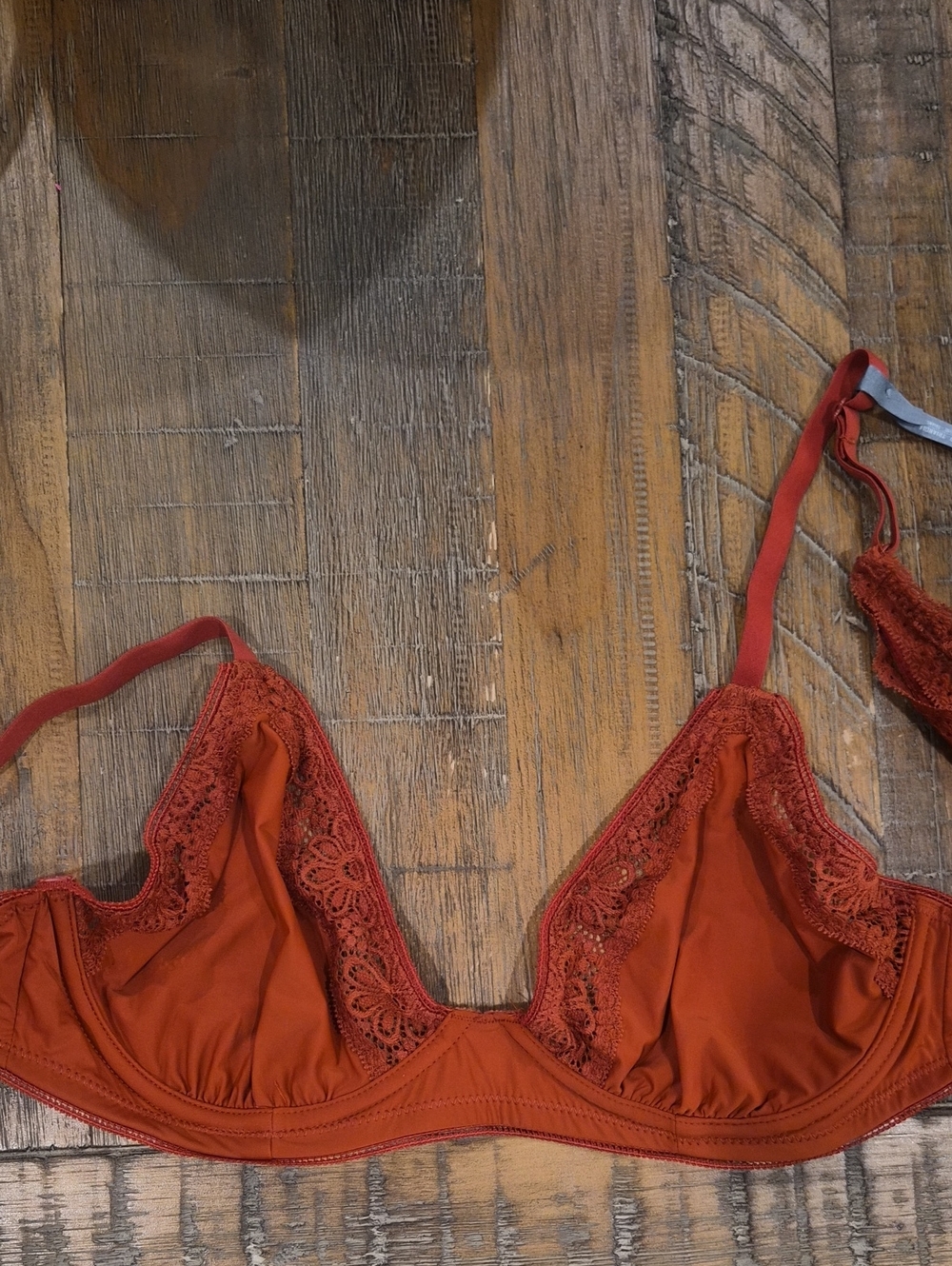 aerie Rust Lace-Trim Unlined Bra